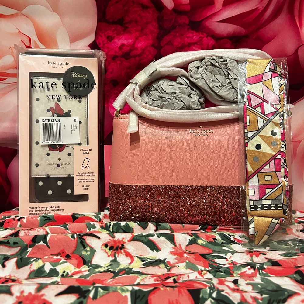 kate spade Pink and Glitter Crossbody with Patterned Strap